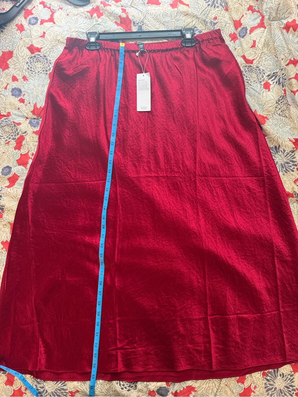 Eileen Fisher Crimson Red Midi Skirt with Elastic Waist - Picture 9 of 9